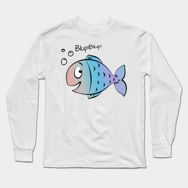 funny colorful Fish Cartoon Long Sleeve T-Shirt by Hispaniola-Fineart